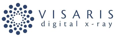 Der Markenname "VISARIS" über dem Schriftzug "digital x-ray" in dunkelblauer Schrift, links daneben ein kreisförmiges Symbol aus zahlreichen dunkelblauen Punkten
