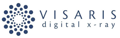 Der Markenname "VISARIS" über dem Schriftzug "digital x-ray" in dunkelblauer Schrift, links daneben ein kreisförmiges Symbol aus zahlreichen dunkelblauen Punkten